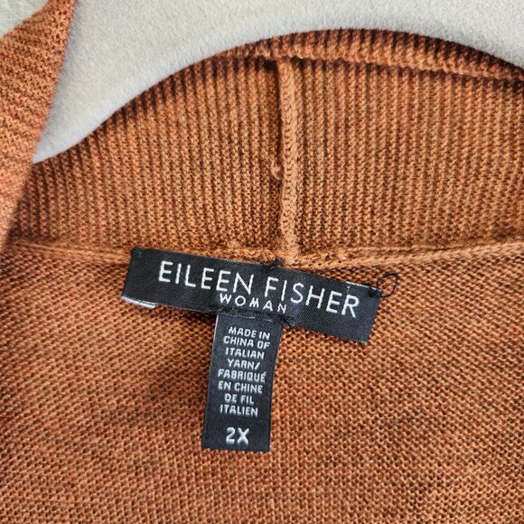 Eileen Fisher Cardigan Womens 2X Rust Merino Wool Open Thin Fine Neutral Boho - Picture 6 of 12
